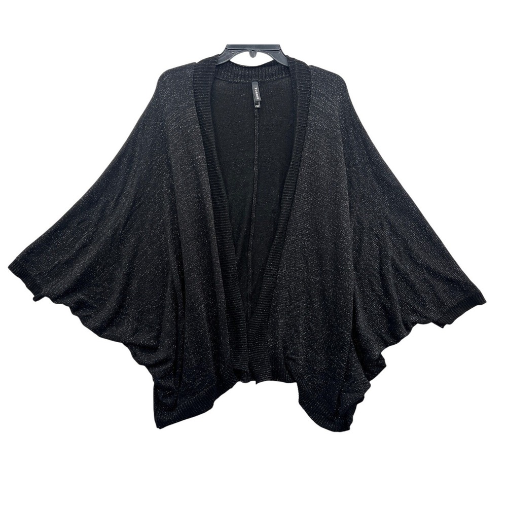 Torrid Black Metallic Knit Liquid Shine Wrap Poncho Size 3/4 Open Front Dressy - Picture 4 of 7